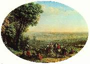 Claude Lorrain Belagerung von La Rochelle durch die Truppen Ludwigs XIII., Oval oil on canvas